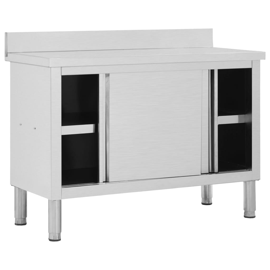 Armoire de travail à portes coulissantes 120x50x(95-97) cm en acier inoxydable