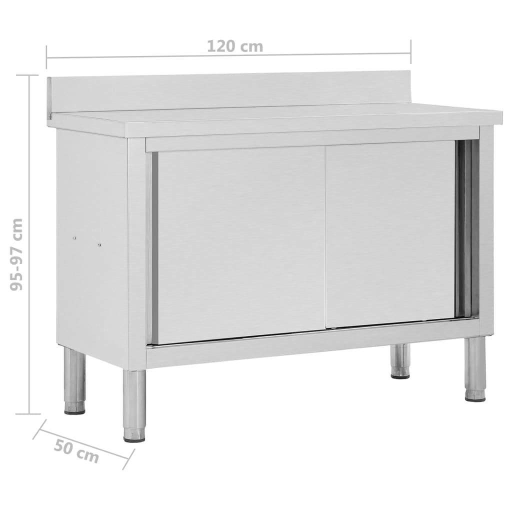 Armoire de travail à portes coulissantes 120x50x(95-97) cm en acier inoxydable