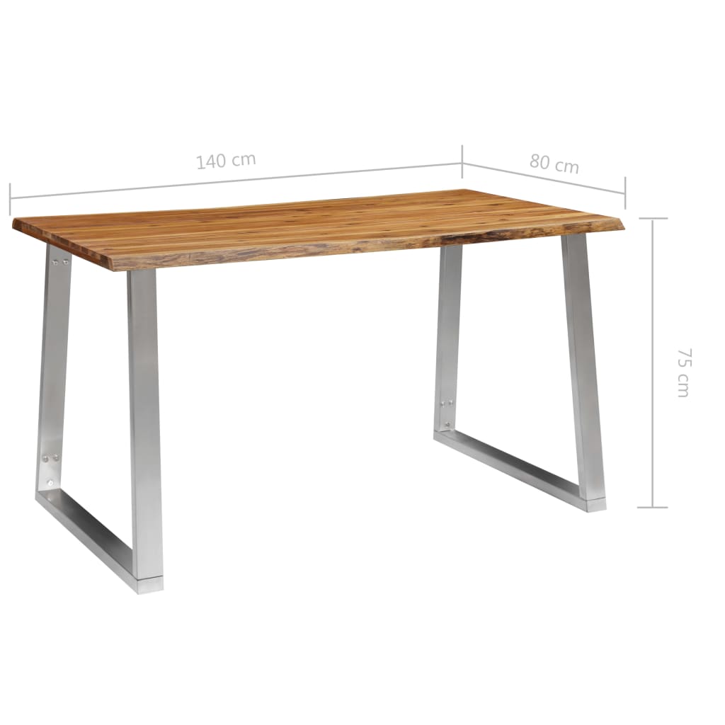Esstisch 140×80×75 cm Akazie Massivholz und Edelstahl