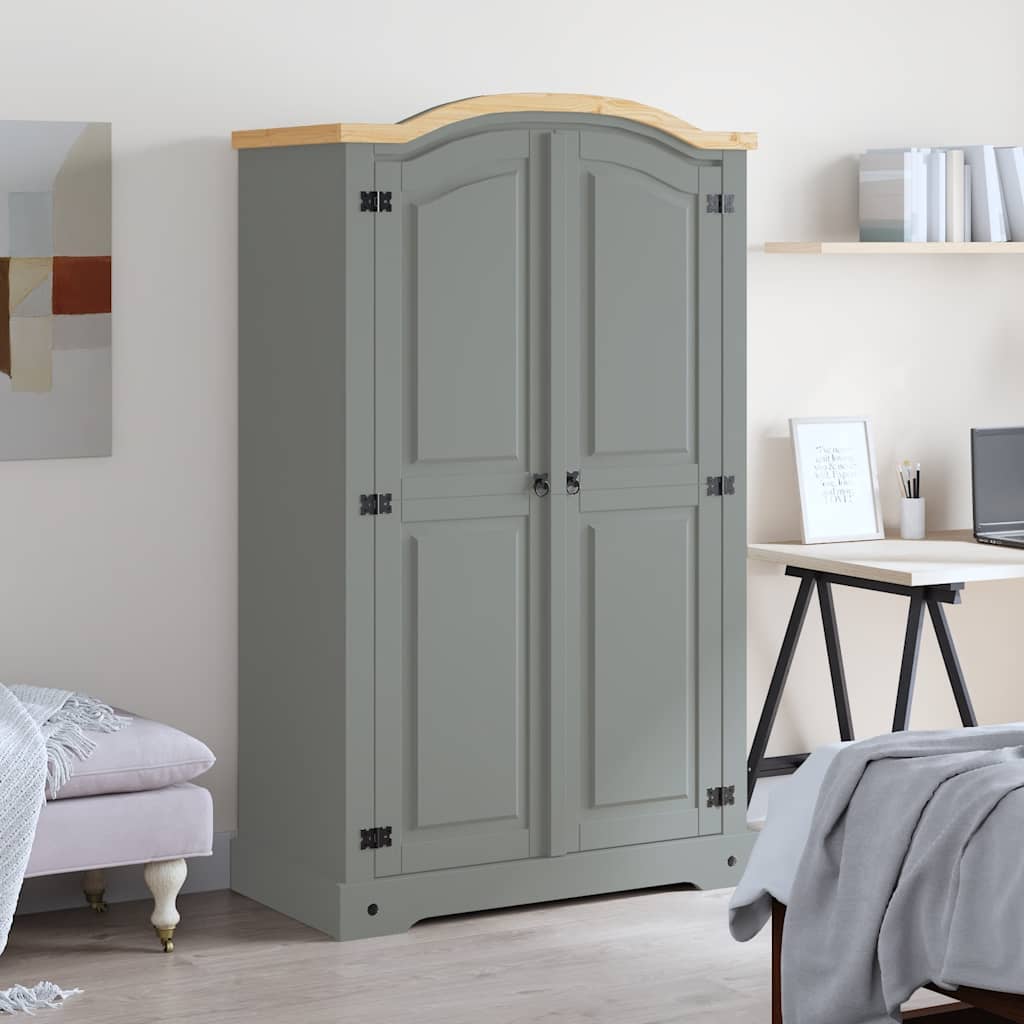 Wardrobe Mexican style pinewood 2 doors grey