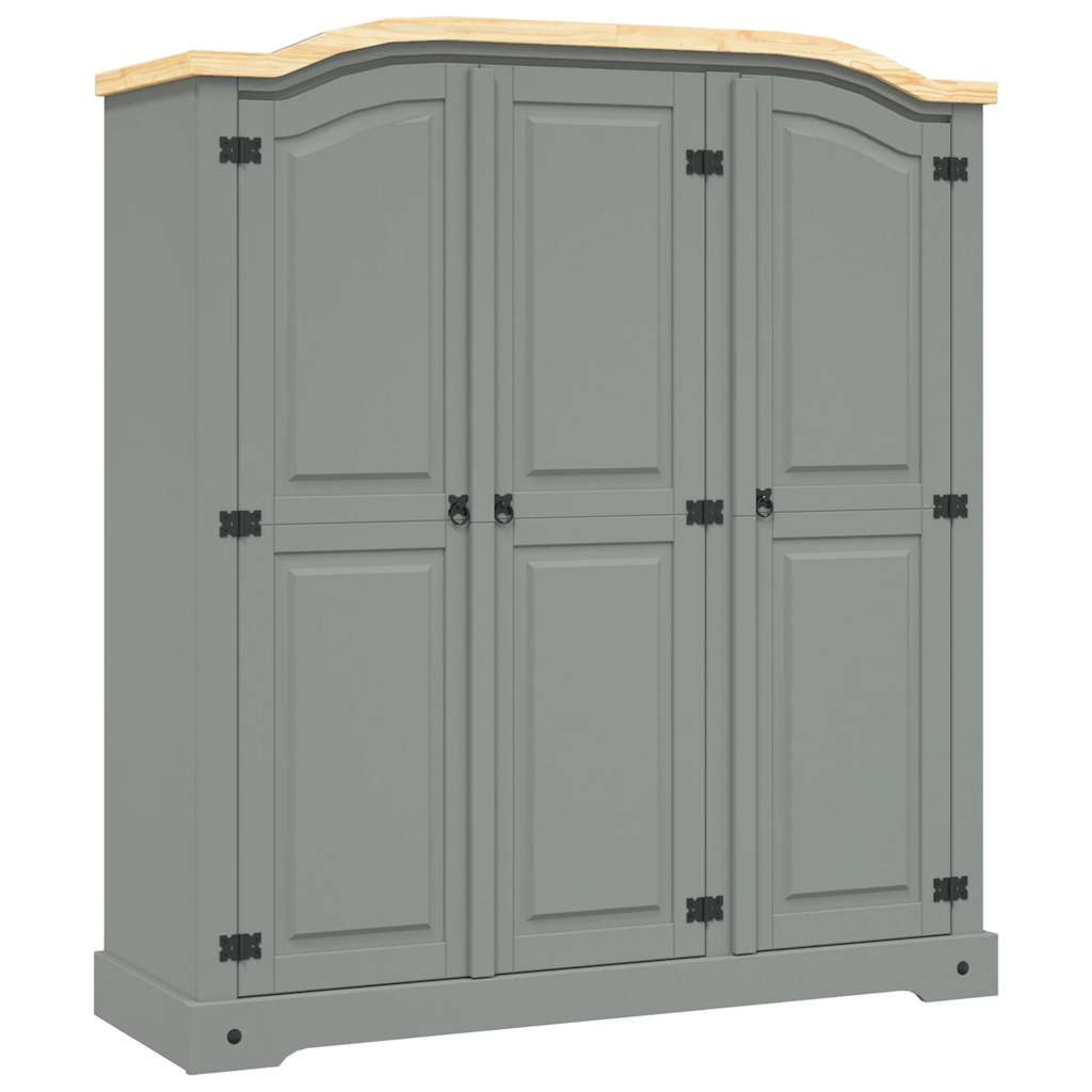 Kleiderschrank Mexiko-Stil Kiefernholz 3 Türen Grau