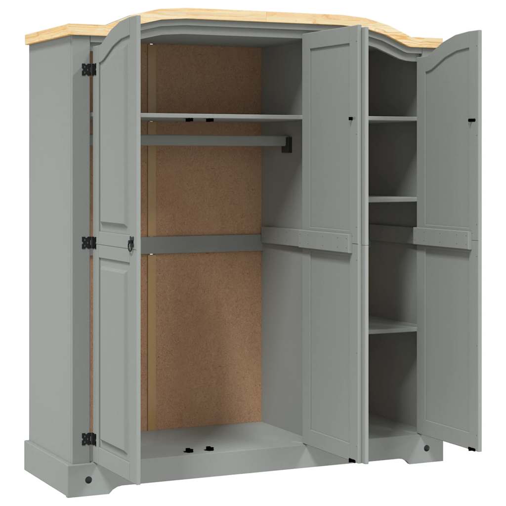 Wardrobe Mexican style pinewood 3 doors grey