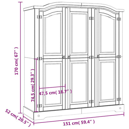 Kleiderschrank Mexiko-Stil Kiefernholz 3 Türen Grau