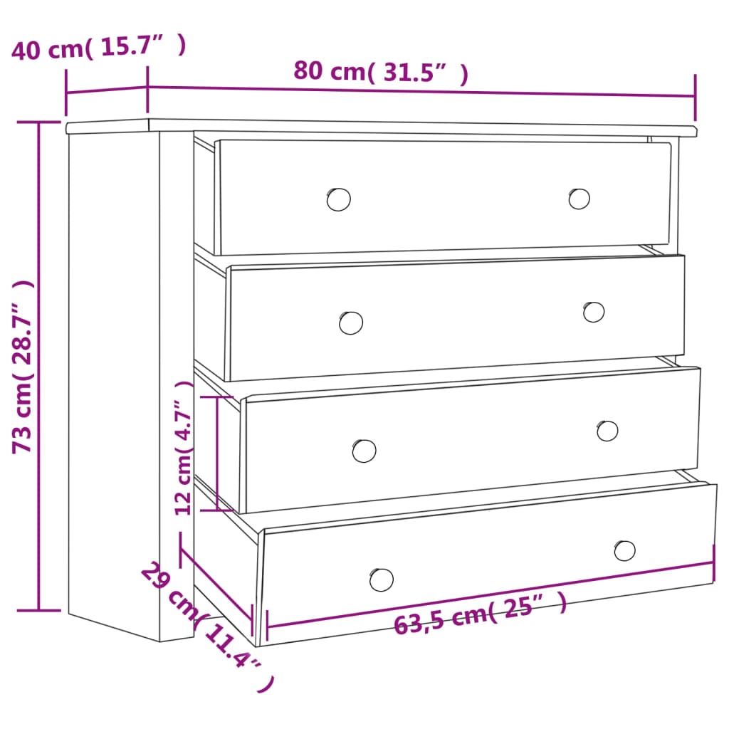 Sideboard 80x40x73 cm Kiefernholz Panama