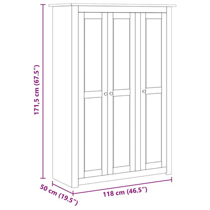 Kleiderschrank 3-Türig Grau 118×50×171,5 cm Kiefer Panama Serie