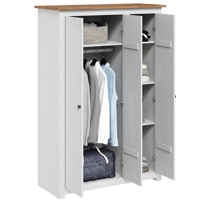 Kleiderschrank 3-Türig Weiß 118×50×171,5 cm Kiefer Panama Serie