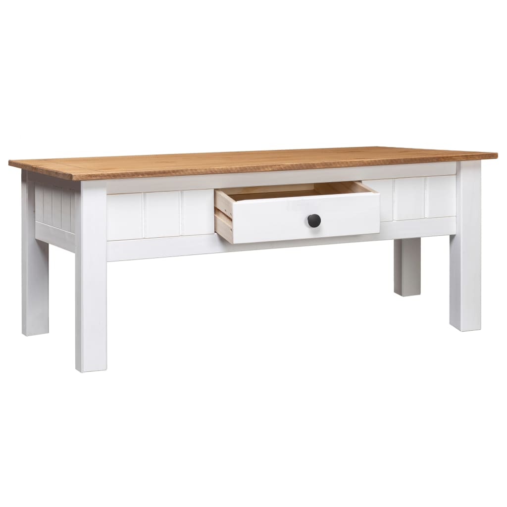Table basse blanche 100x60x45 cm en pin massif du Panama