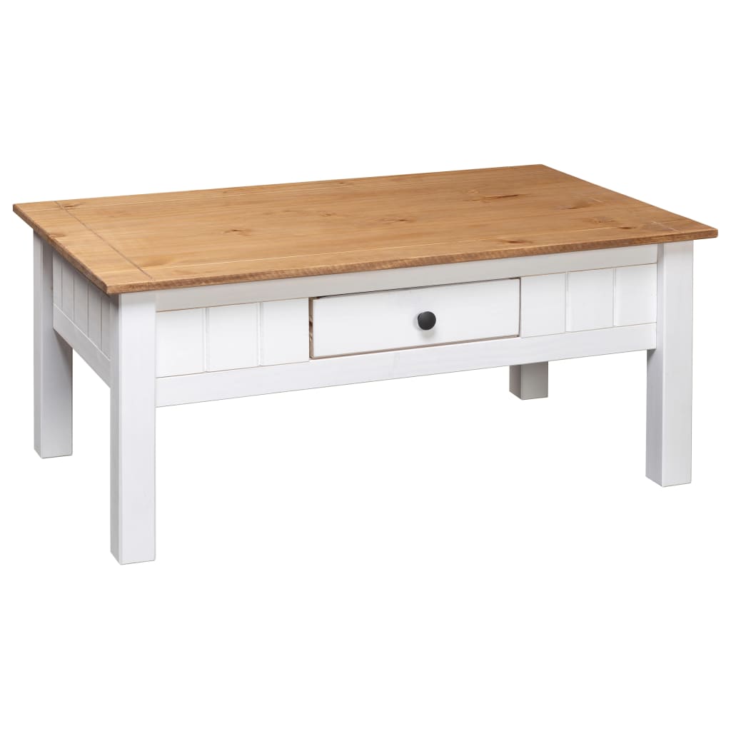 Table basse blanche 100x60x45 cm en pin massif du Panama