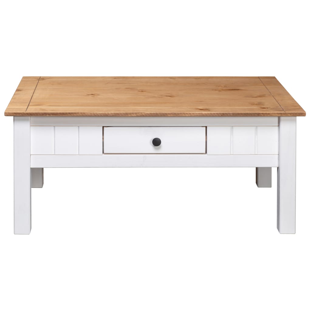Table basse blanche 100x60x45 cm en pin massif du Panama
