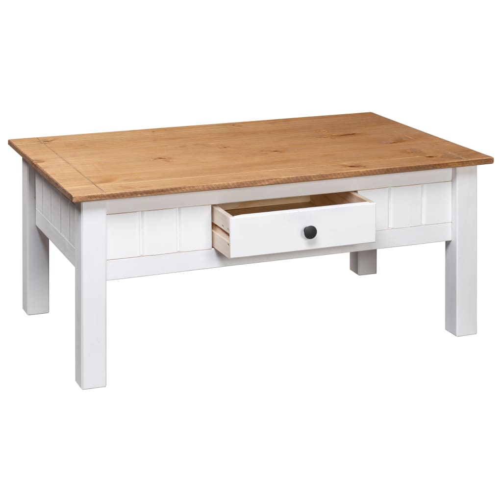 Table basse blanche 100x60x45 cm en pin massif du Panama