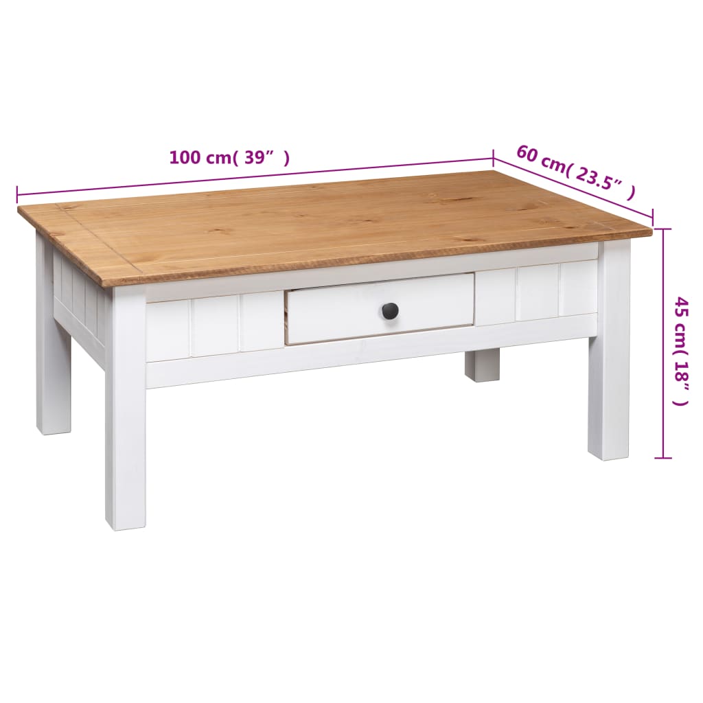 Table basse blanche 100x60x45 cm en pin massif du Panama