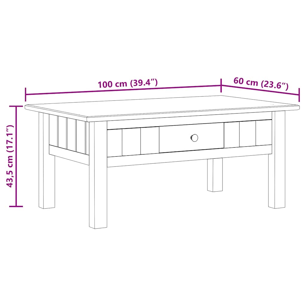 Couchtisch Weiß 100x60x43,5 cm Massivholz Panama-Kiefer