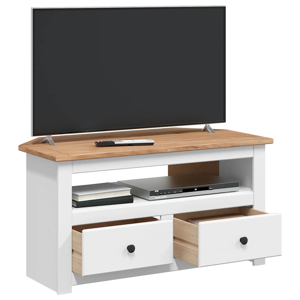 TV-Eckschrank Weiß 93 x 49 x 49 cm Massivholz Panama-Kiefer