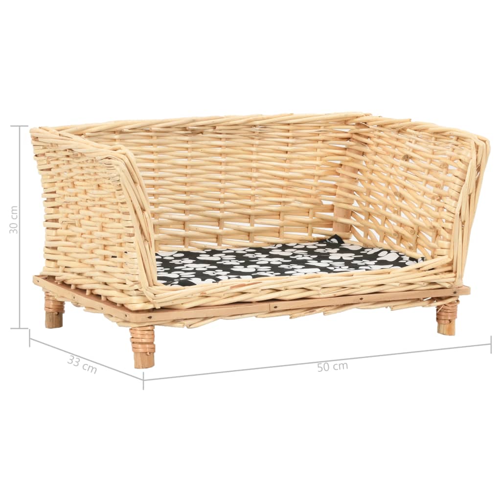 Dog basket with cushion 50x33x30 cm natural willow