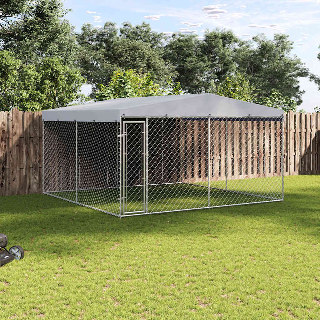 Outdoor-Hundezwinger mit Überdachung 382x382x225 cm