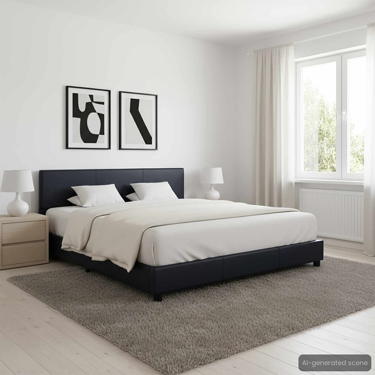 Bettgestell Schwarz Kunstleder 160x200 cm