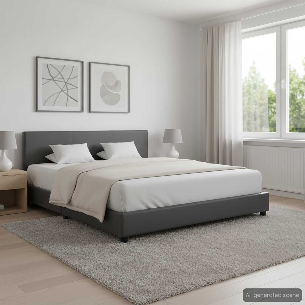 Bettgestell Grau Kunstleder 160x200 cm