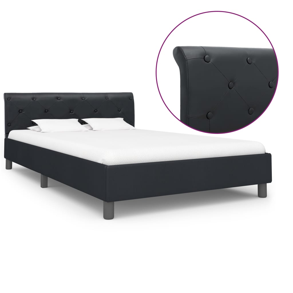 Bettgestell Schwarz Kunstleder 140 × 200 cm