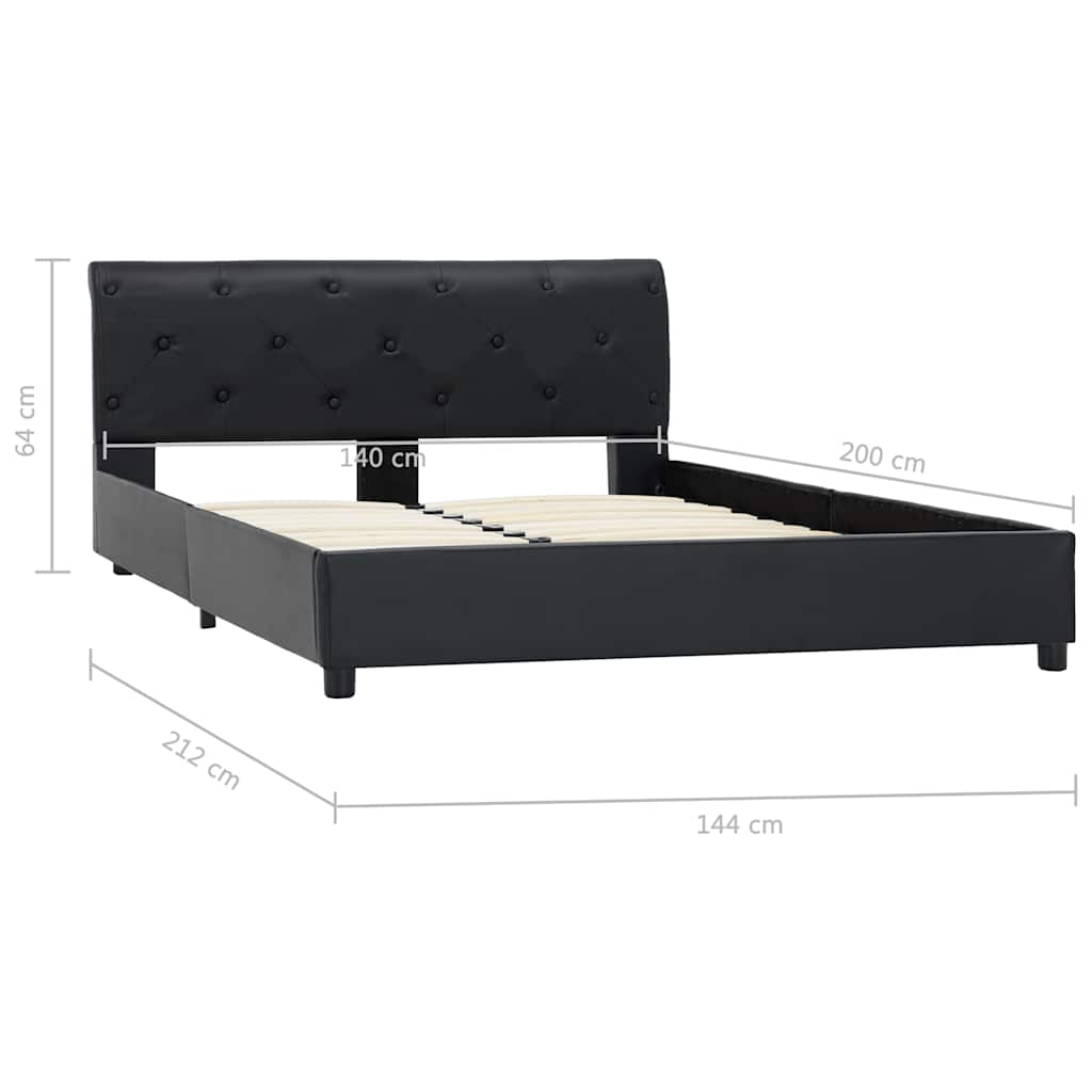 Bettgestell Schwarz Kunstleder 140 × 200 cm