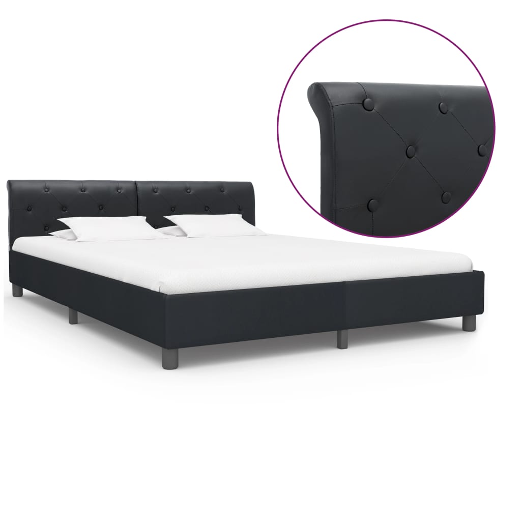 Bettgestell Schwarz Kunstleder 160 × 200 cm