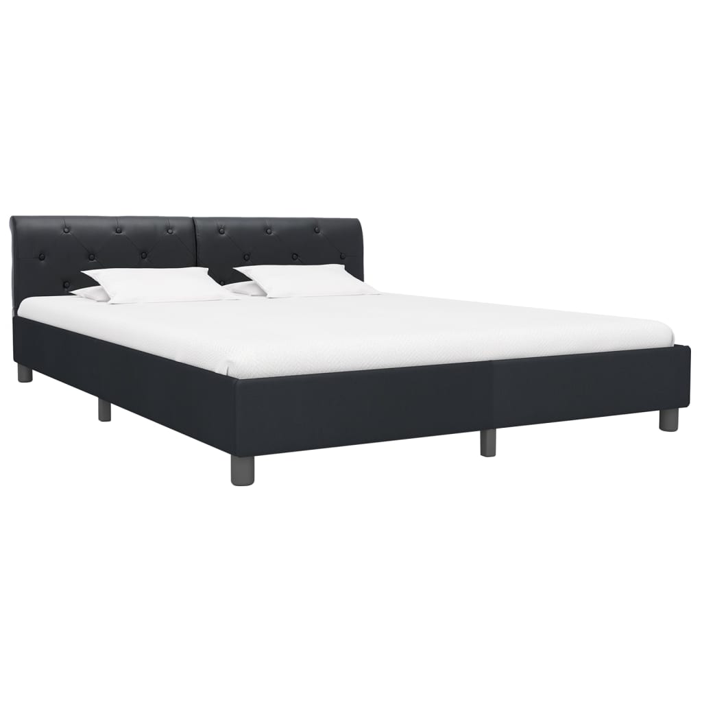 Bettgestell Schwarz Kunstleder 160 × 200 cm