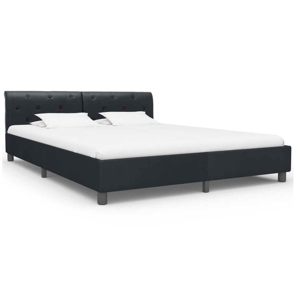 Bettgestell Schwarz Kunstleder 160 × 200 cm