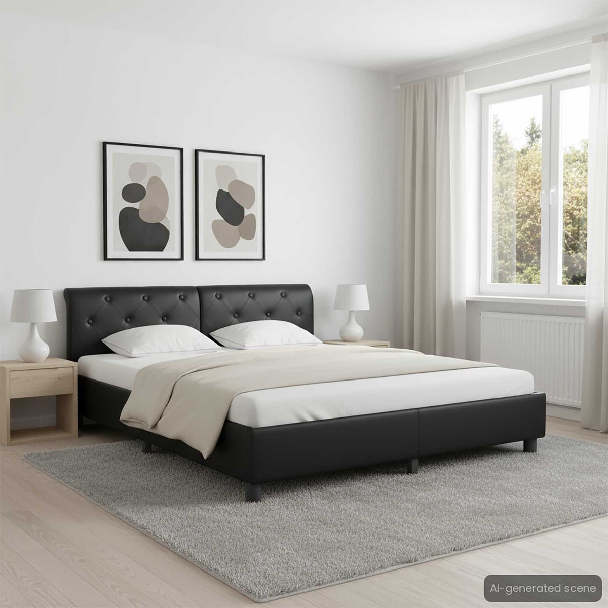 Bettgestell Schwarz Kunstleder 160 × 200 cm