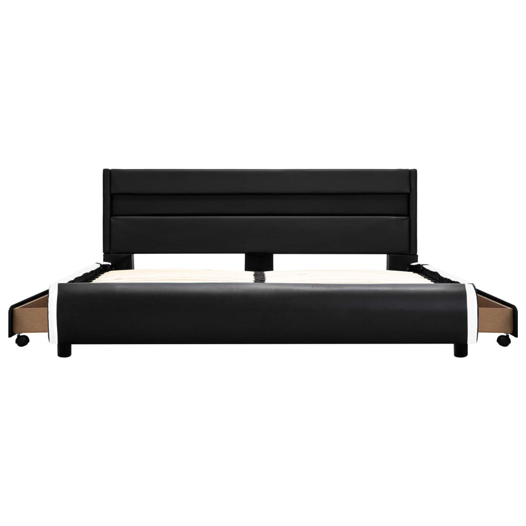 Bettgestell mit LED Schwarz Kunstleder 140×200 cm