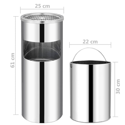 Mülleimer mit Aschenbecher 30 L Edelstahl