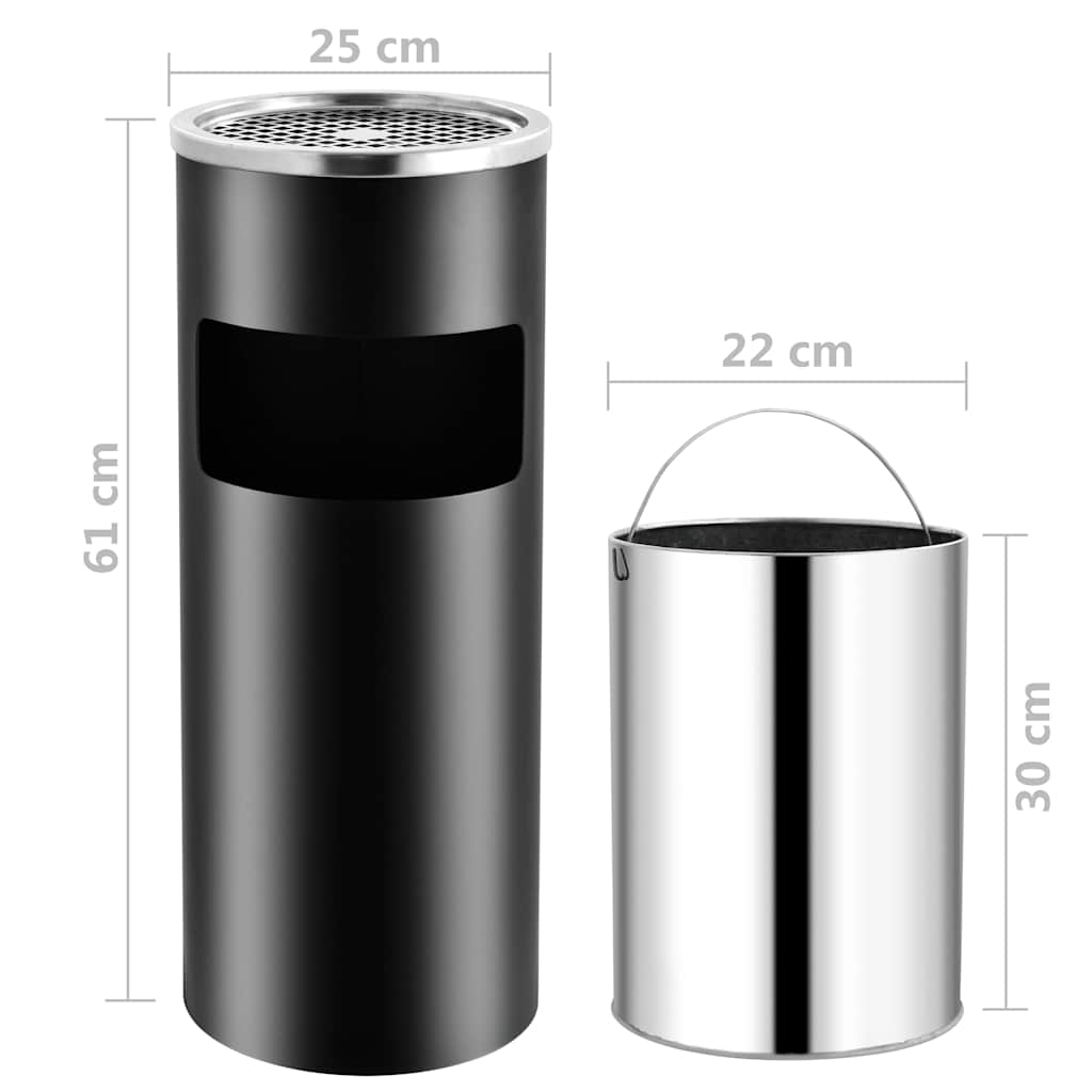 Mülleimer mit Aschenbecher 30 L Stahl Schwarz