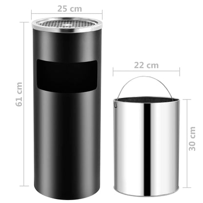 Mülleimer mit Aschenbecher 30 L Stahl Schwarz