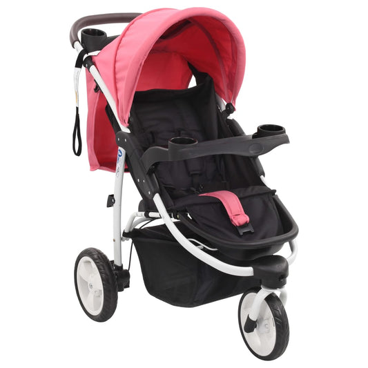 3-Rad-Kinderwagen Rosa und Schwarz