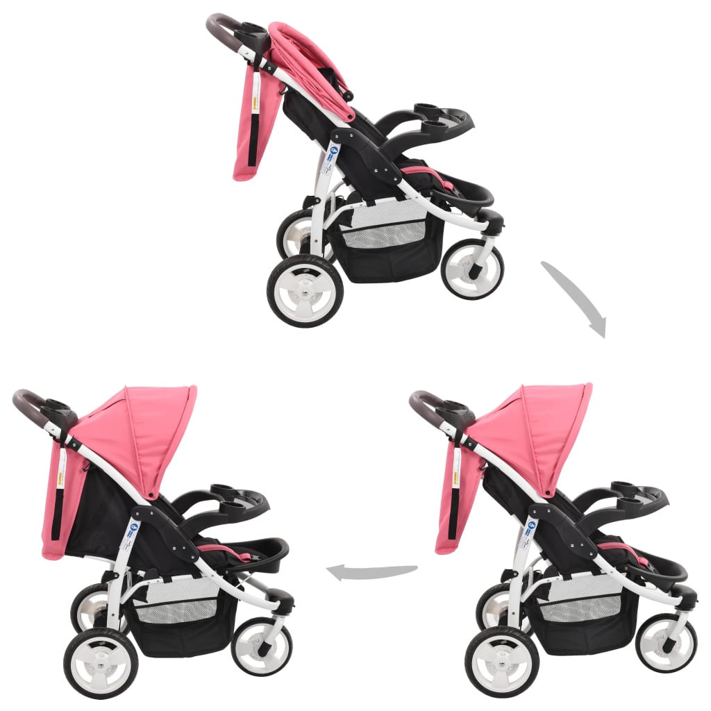 3-Rad-Kinderwagen Rosa und Schwarz