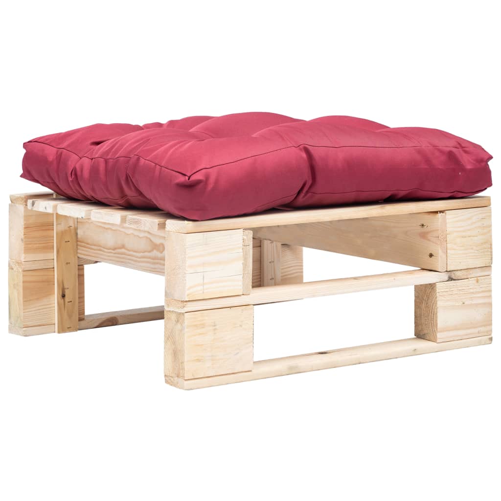Garten-Palettenhocker mit Kissen in Rot Holz Natur