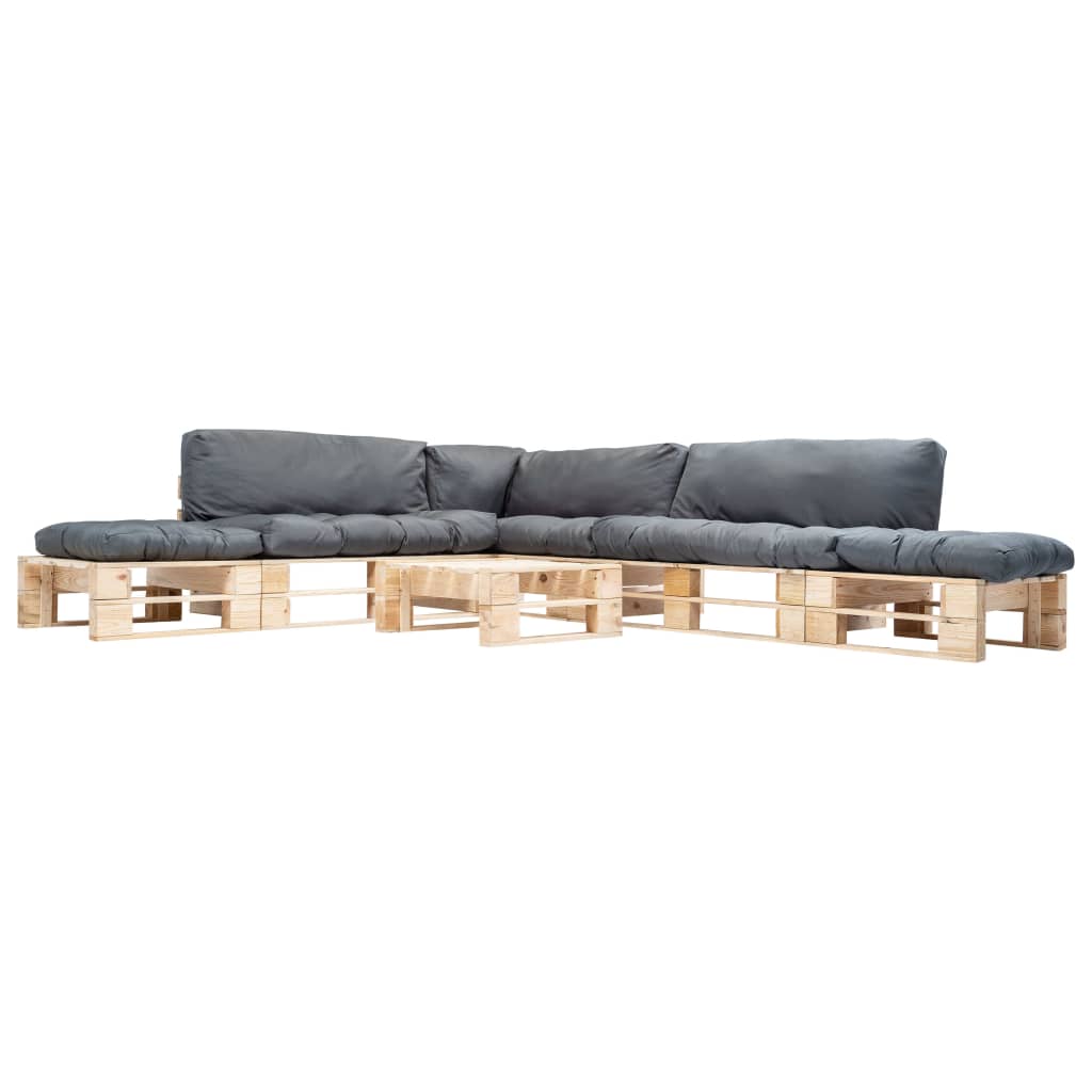6-tlg. Paletten-Lounge-Set mit Kissen in Grau Holz