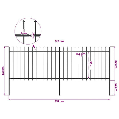 Gartenzaun mit Speerspitze Stahl 337 x 120 cm Schwarz