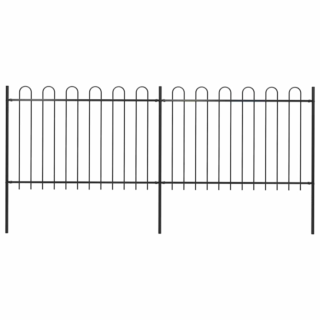 Gartenzaun mit Rundbogen Stahl 337 x 120 cm Schwarz