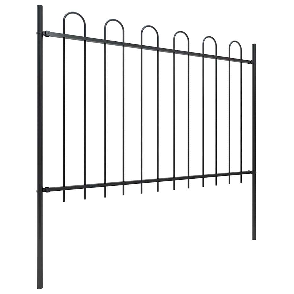 Gartenzaun mit Rundbogen Stahl 504 x 120 cm Schwarz