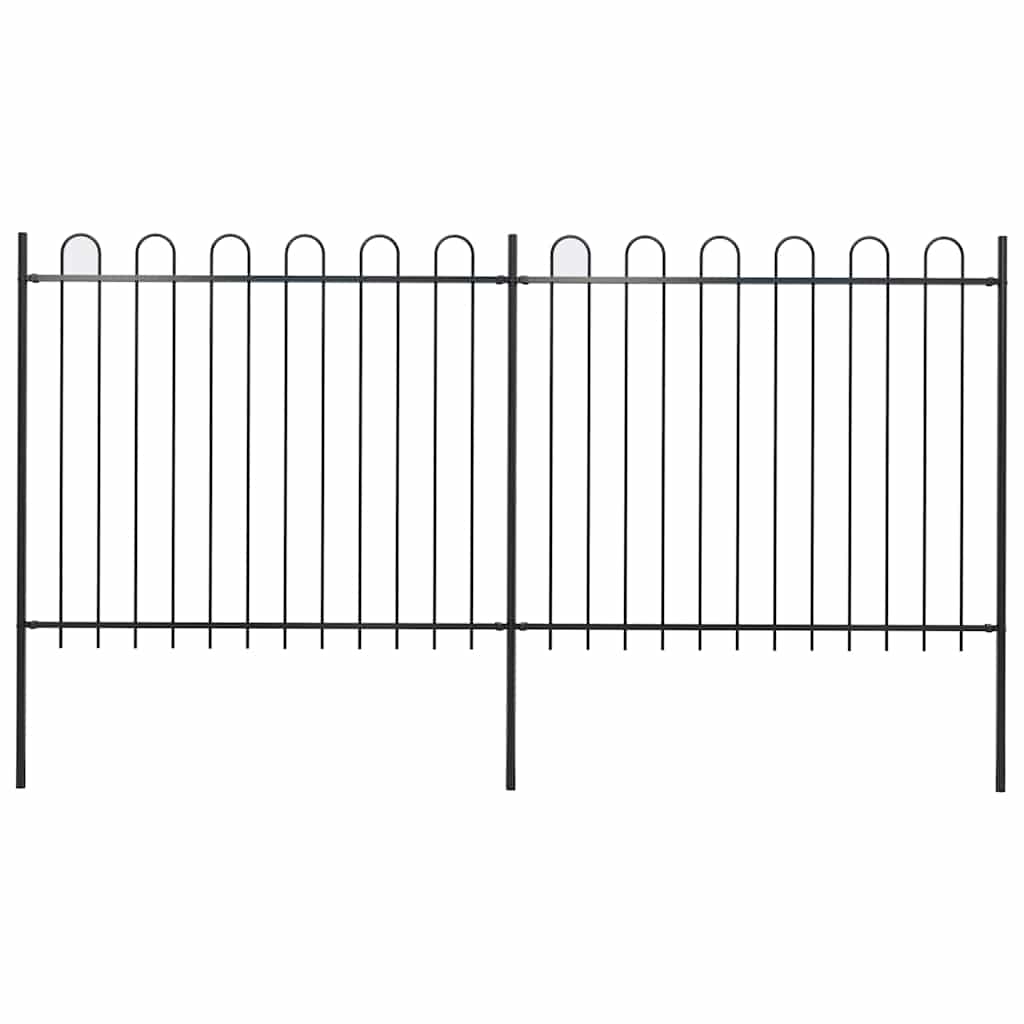 Gartenzaun mit Rundbogen Stahl 337 x 150 cm Schwarz