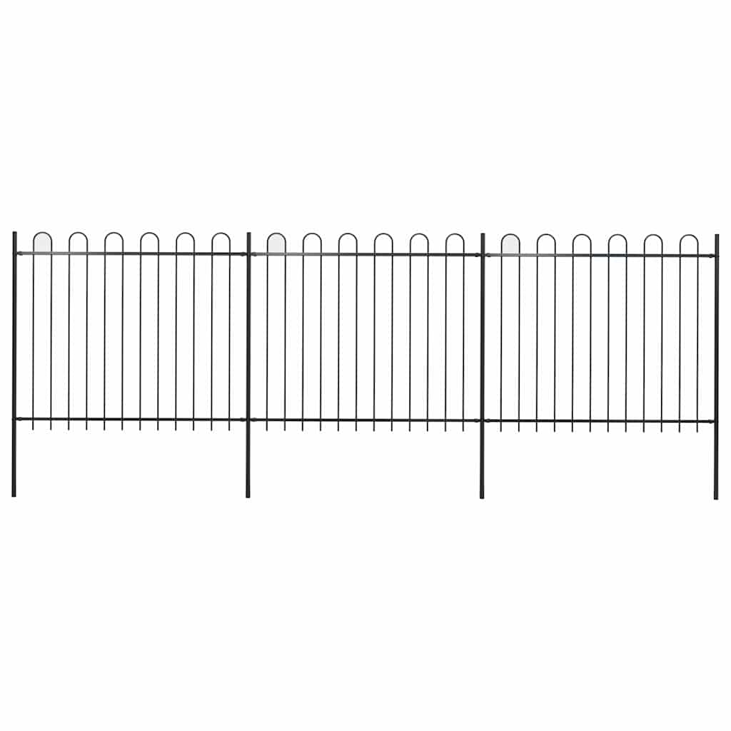 Gartenzaun mit Rundbogen Stahl 504 x 150 cm Schwarz