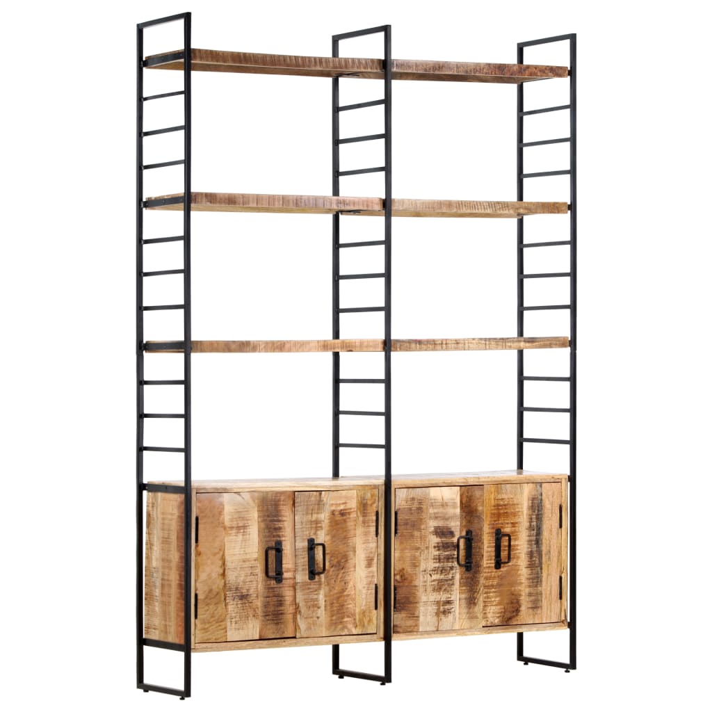 Bücherregal 4 Ebenen 124x30x180 cm Raues Mangoholz