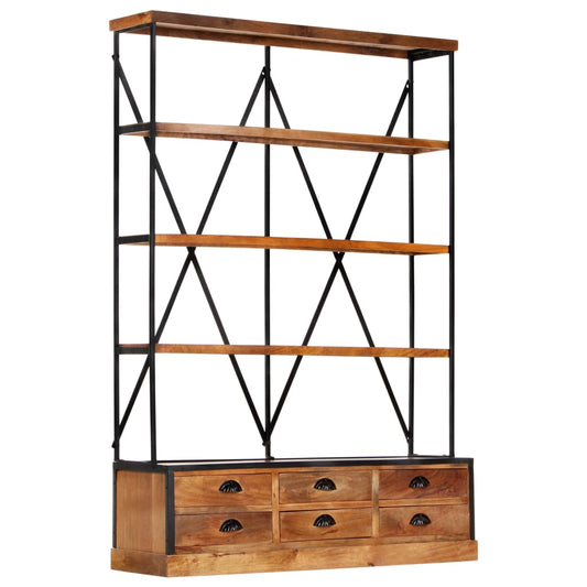 Bibliothèque 4 niveaux 6 tiroirs 122×36×181 cm bois massif
