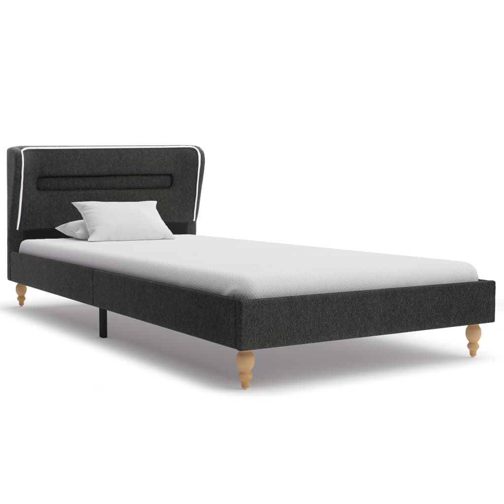Bett mit LED und Matratze Dunkelgrau Sackleinen 90 x 200 cm
