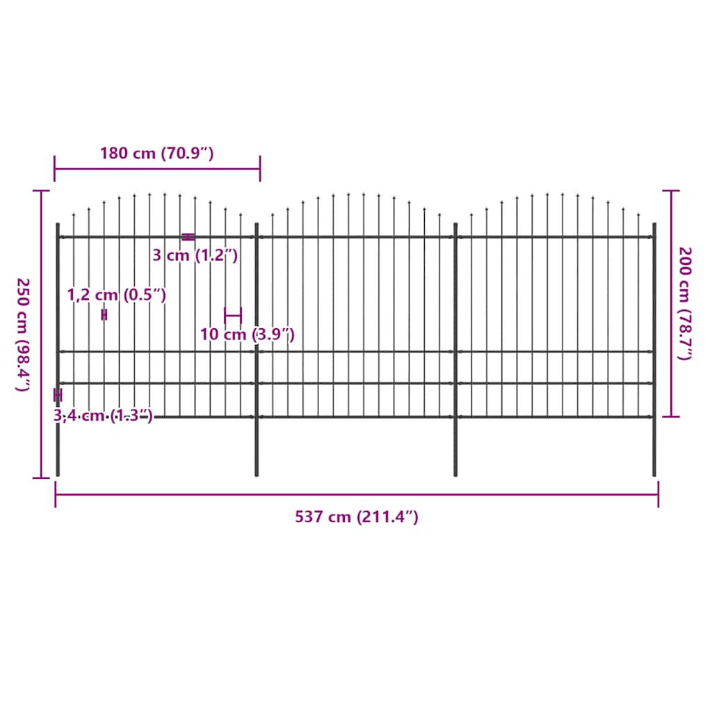 Gartenzaun mit Speerspitze Stahl 537 x 200 cm Schwarz