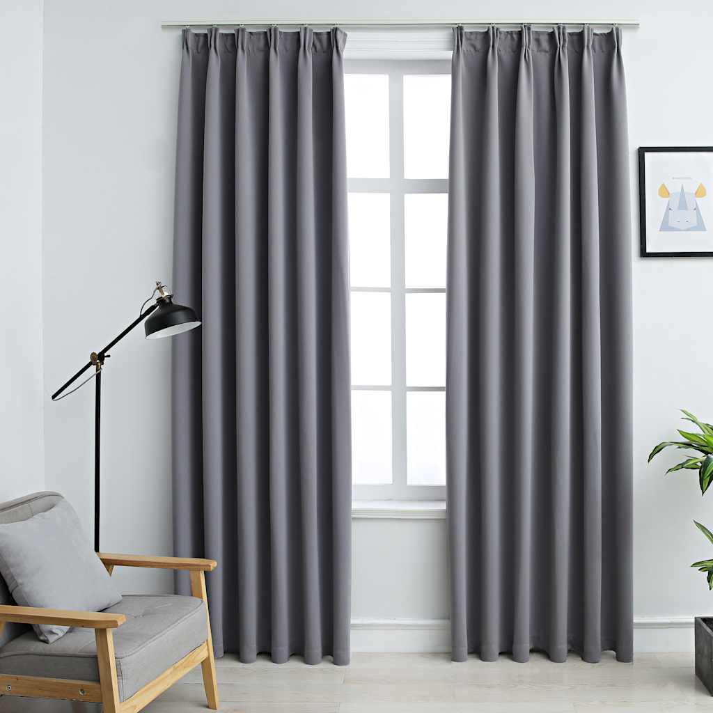 Verdunkelungsvorhänge mit Haken 2 Stk. Grau 140x245cm