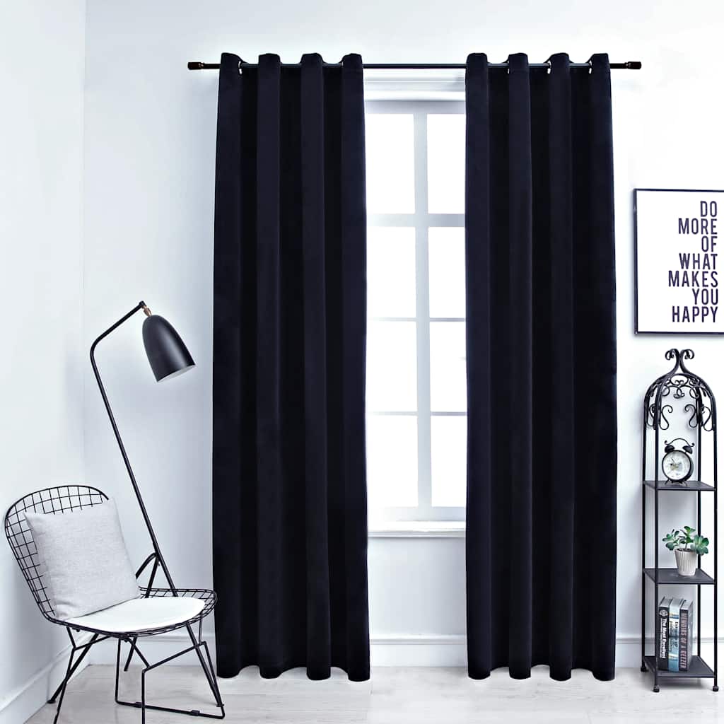 Verdunkelungsvorhänge mit Ösen 2 Stk. Samt Schwarz 140x225 cm