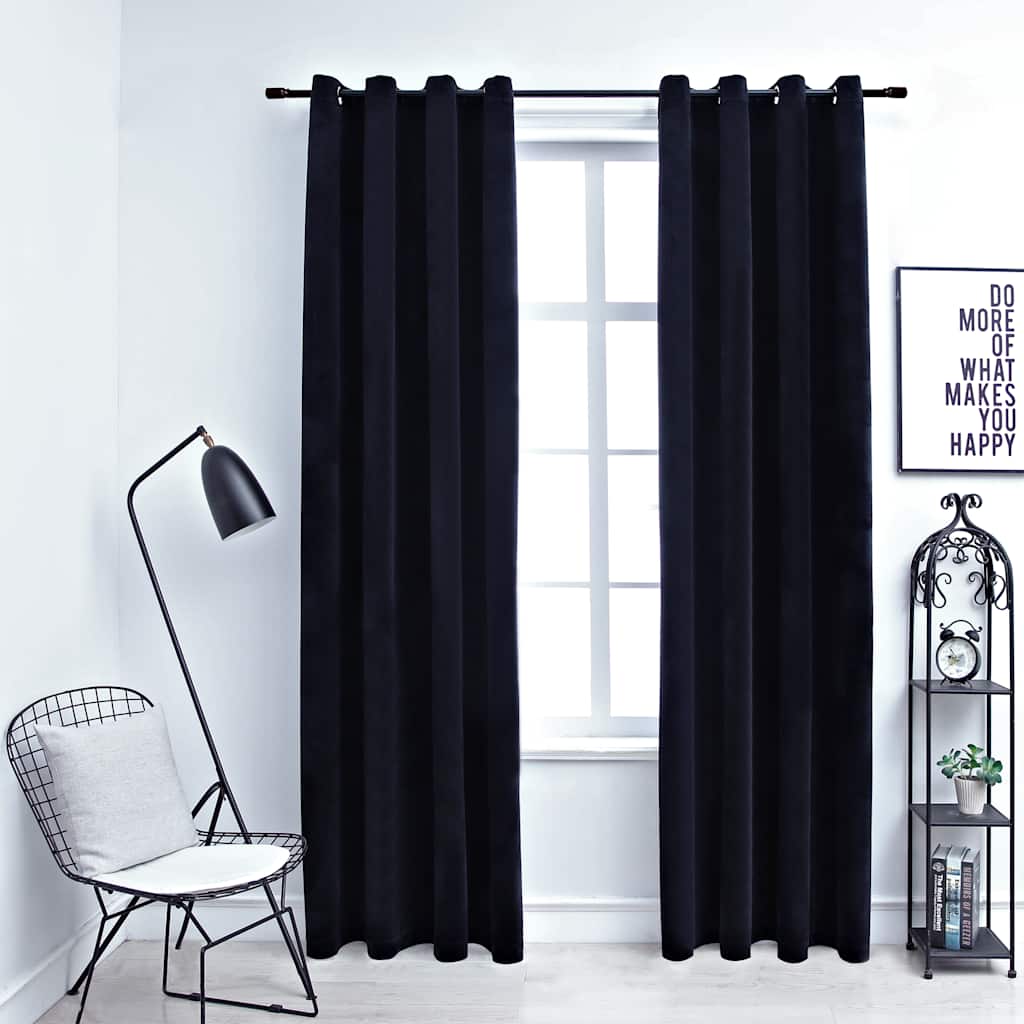 Verdunkelungsvorhänge mit Ösen 2 Stk. Samt Schwarz 140x245 cm