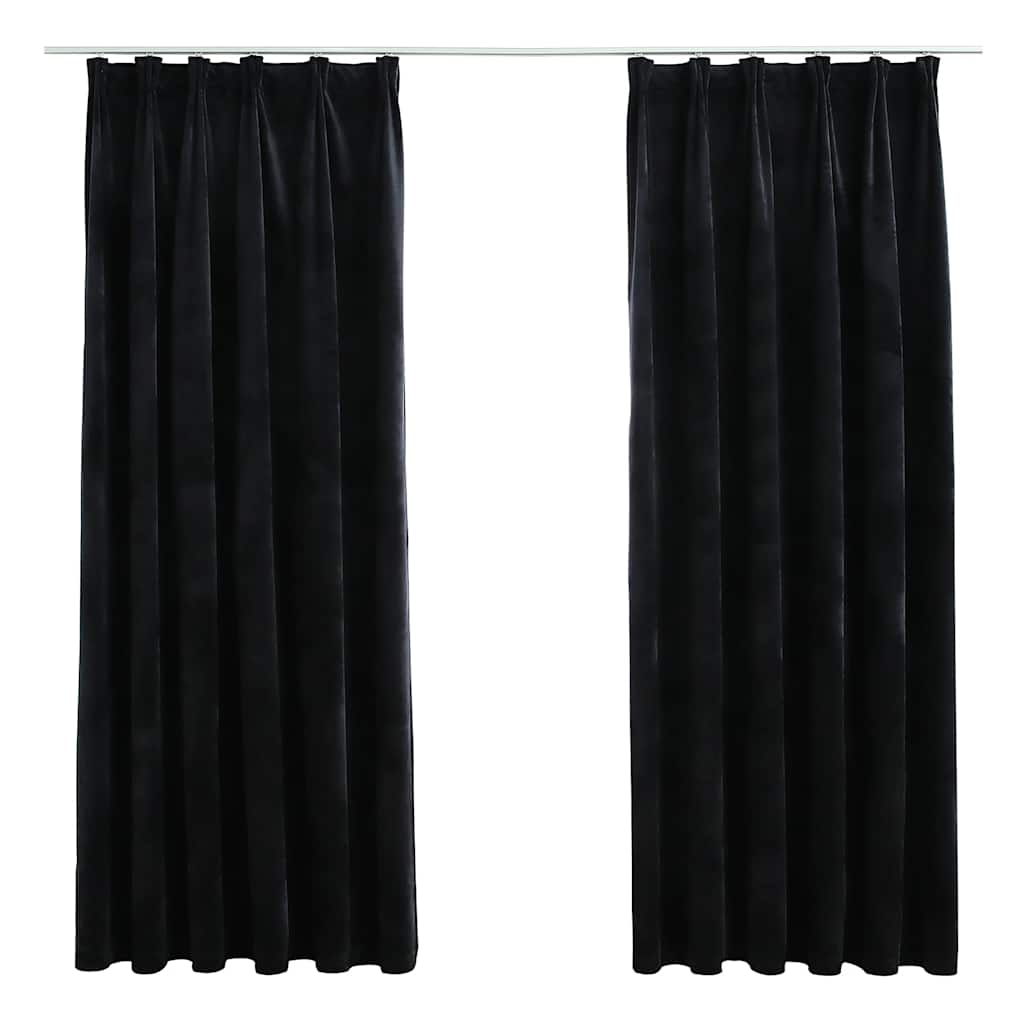 Verdunkelungsvorhänge mit Haken 2 Stk. Samt Schwarz 140x175 cm