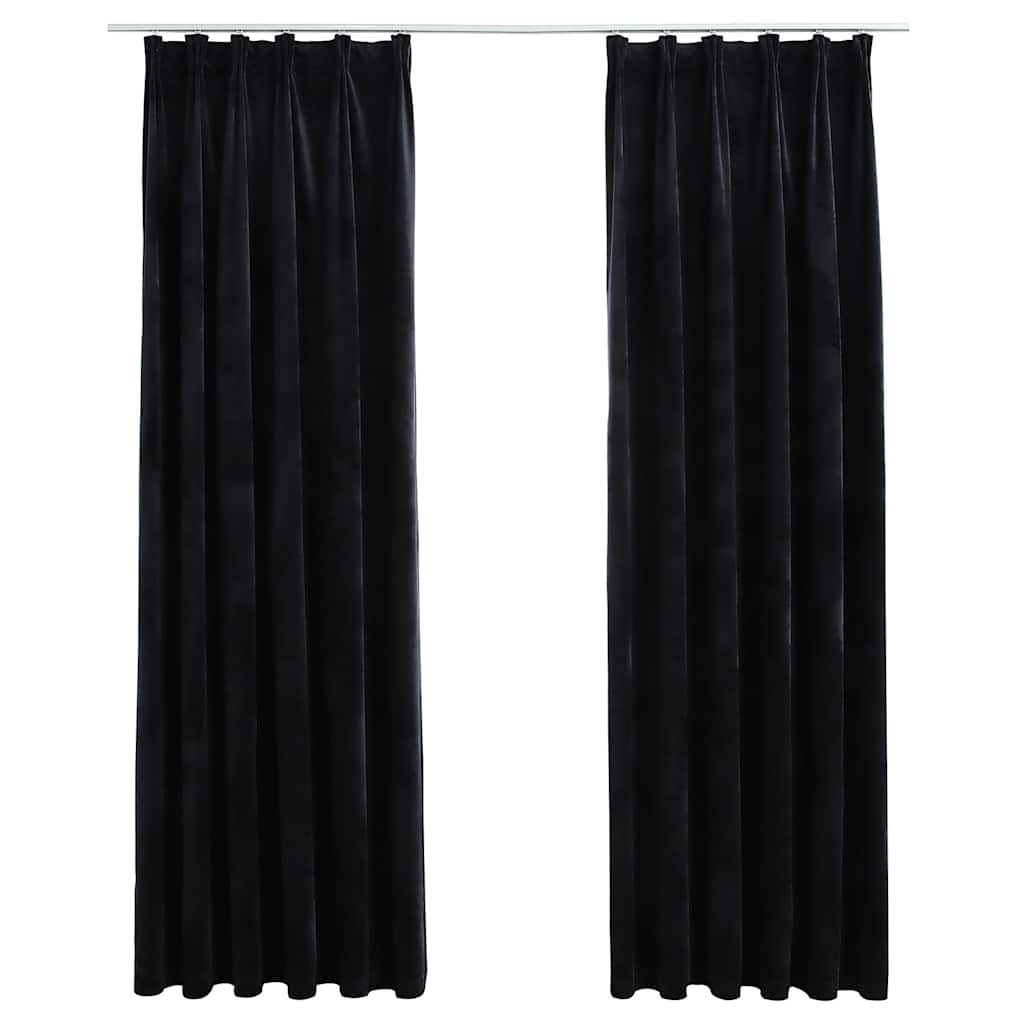 Verdunkelungsvorhänge mit Haken 2 Stk. Samt Schwarz 140x225 cm