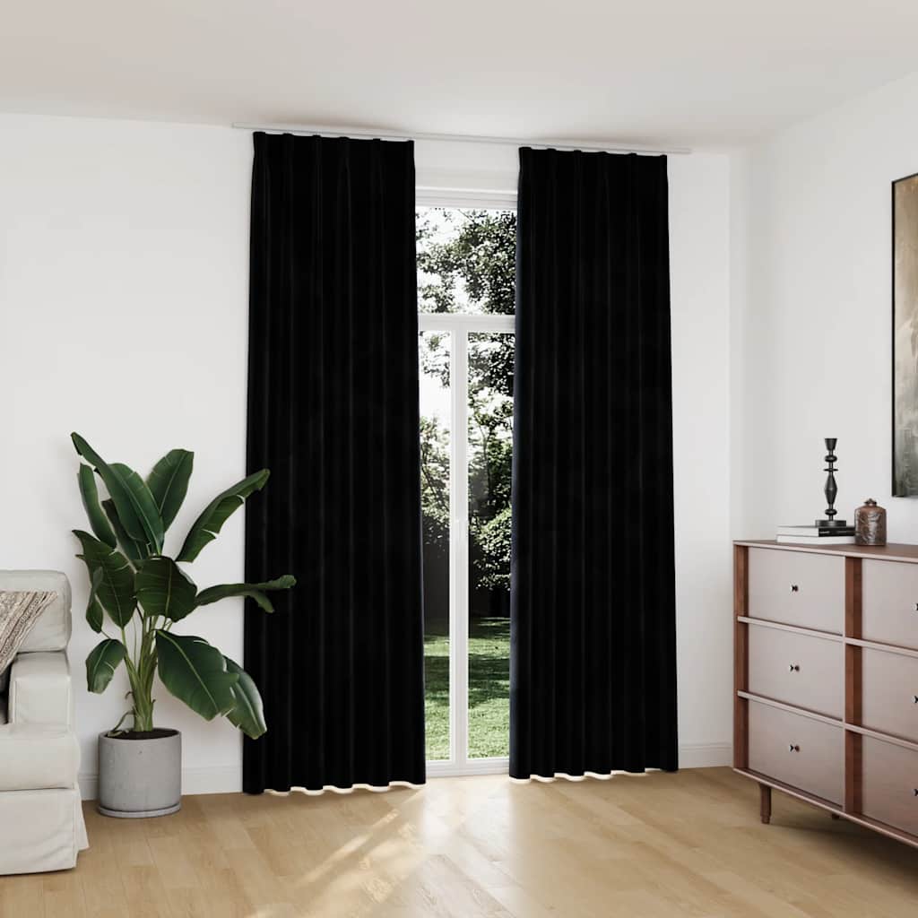 Verdunkelungsvorhänge mit Haken 2 Stk. Samt Schwarz 140x245 cm